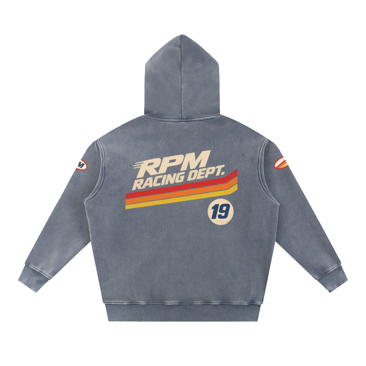 RPM Paddock Fleece Hoodie in heritage blue – back