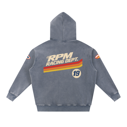 RPM Paddock Fleece Hoodie in heritage blue – back