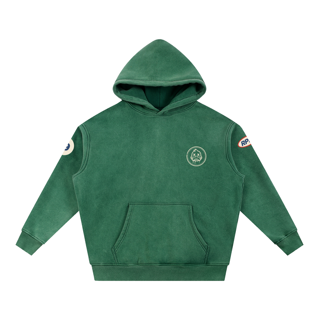 RPM Paddock Fleece Hoodie in racing green – front