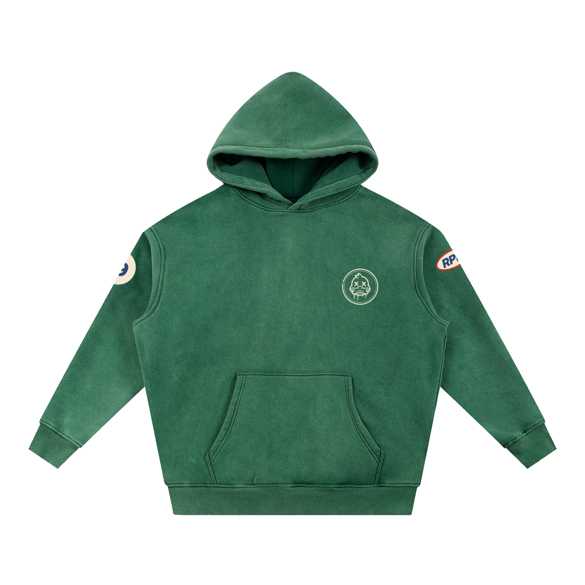 RPM Paddock Fleece Hoodie in racing green – front