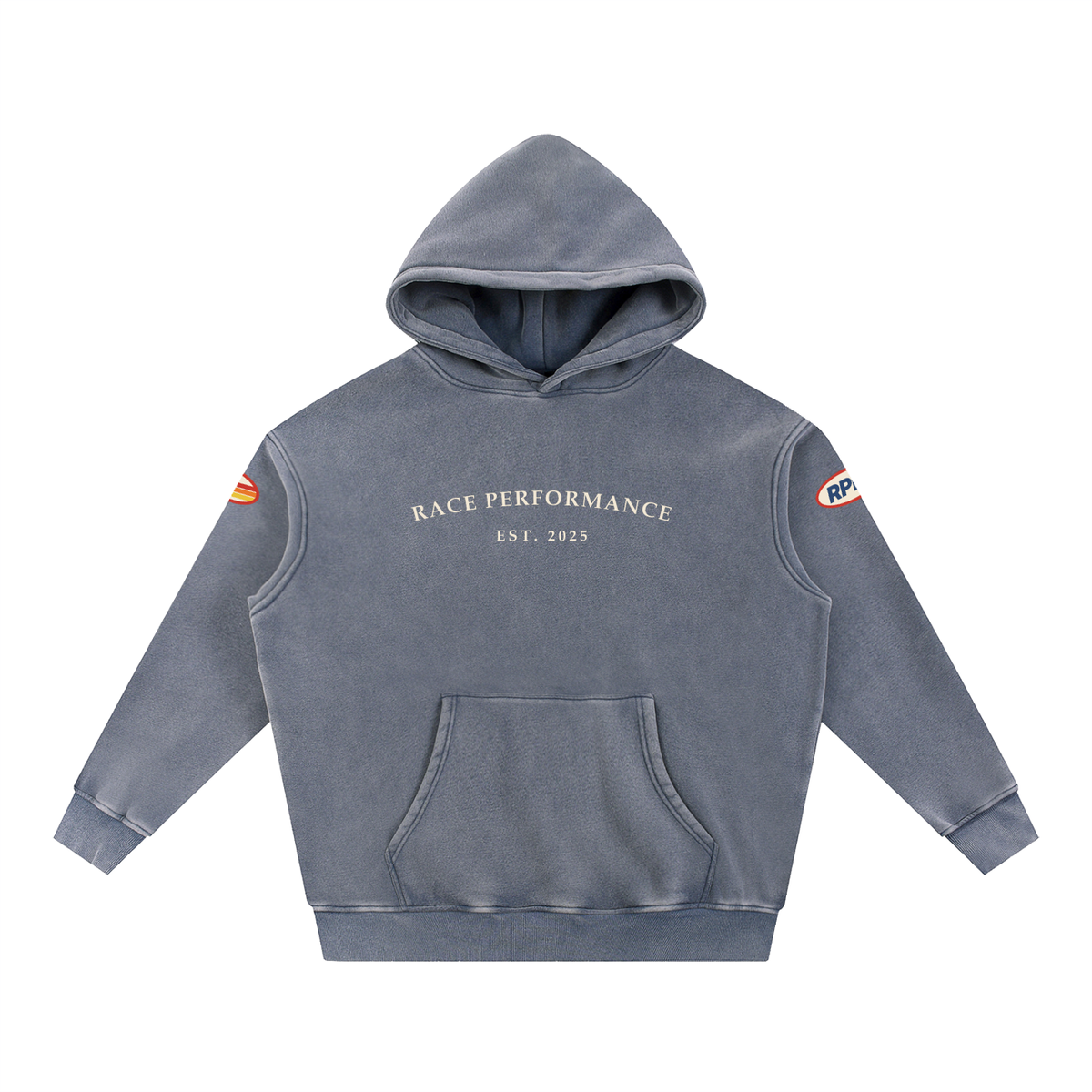 RPM Paddock Fleece Hoodie in heritage blue – front