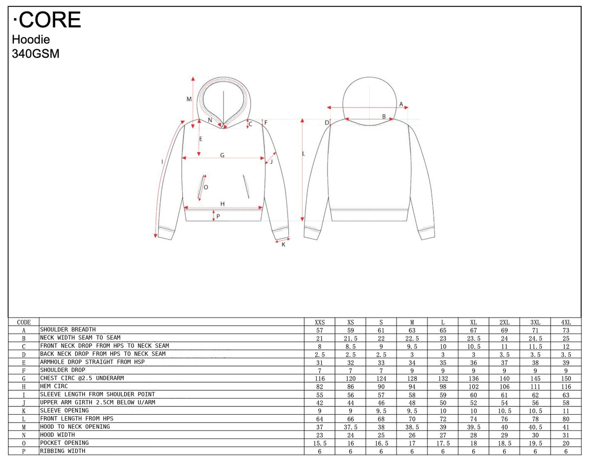 RPM hoodie size guide
