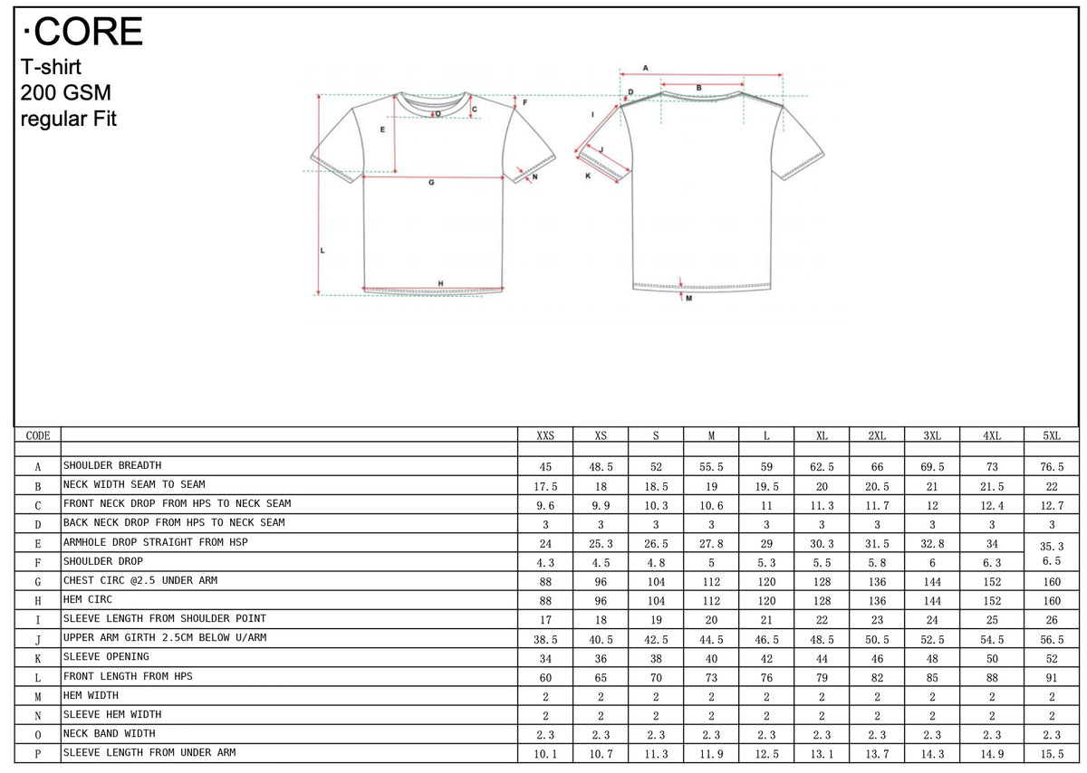 RPM tee size guide
