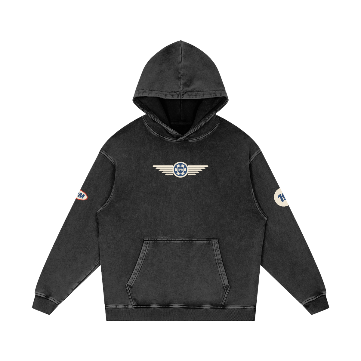 RPM Vintage Washed Hoodie in faded black – front