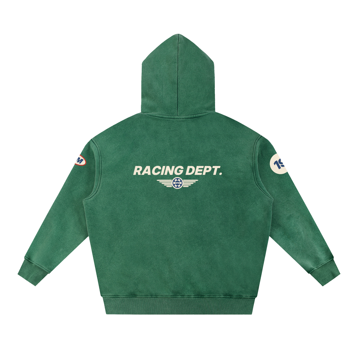 RPM Paddock Fleece Hoodie in racing green – back